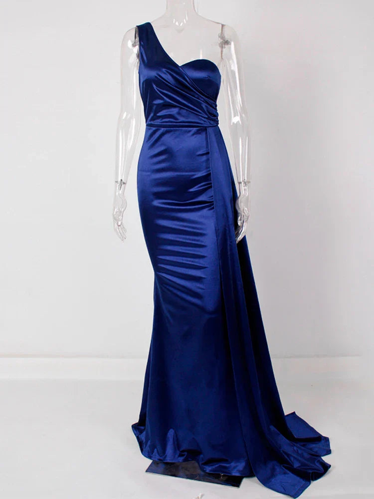 One-Shoulder Ruched Satin Party Dress image 3