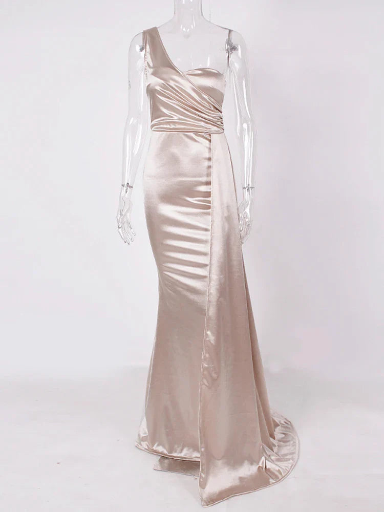 One-Shoulder Ruched Satin Party Dress image 5