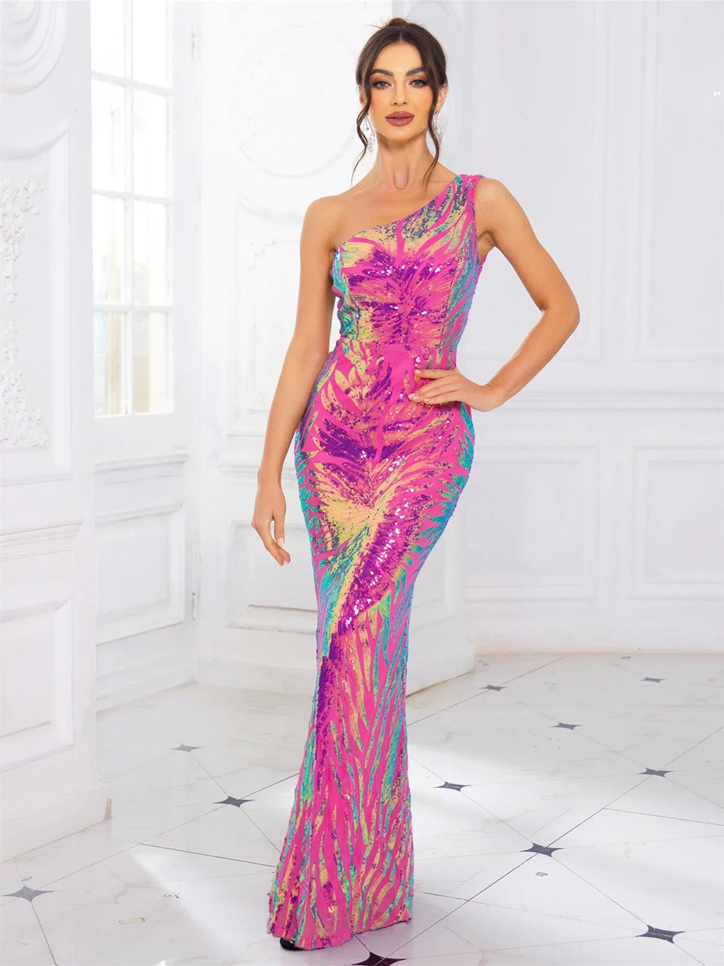 One-Shoulder Stretch Sequined Party Dress image 8
