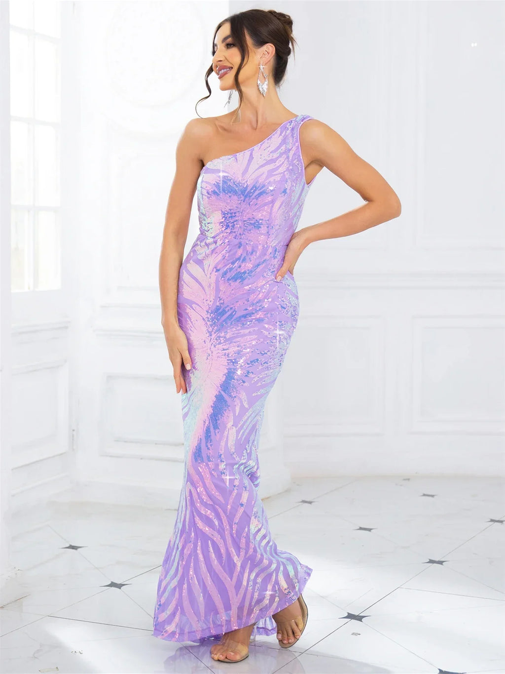 One-Shoulder Stretch Sequined Party Dress image 9