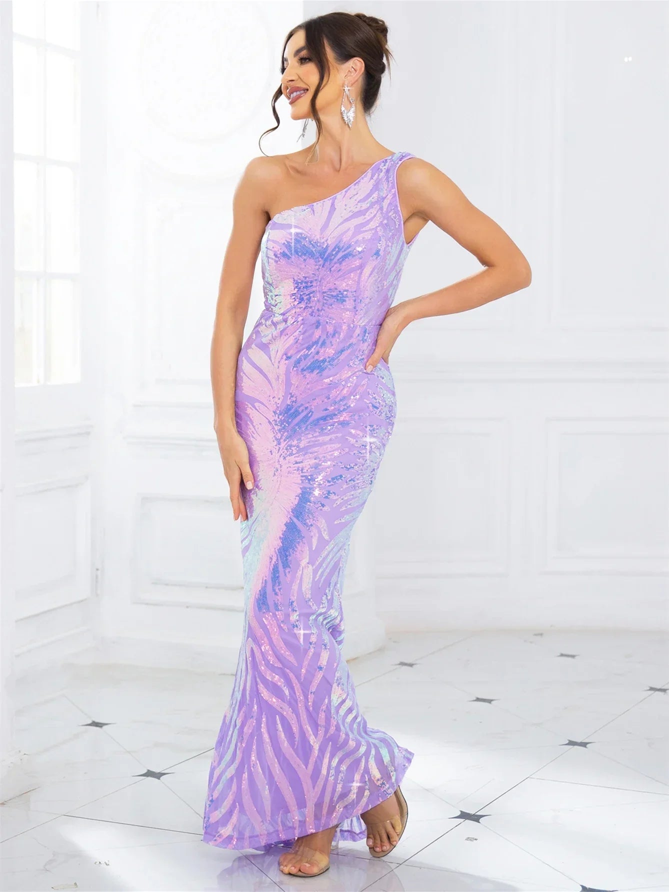 One-Shoulder Stretch Sequined Party Dress image 9