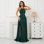 Green Off Shoulder Tassel Sequin Evening Dress Sexy Cross Back Party Dress image 5