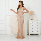 Green Off Shoulder Tassel Sequin Evening Dress Sexy Cross Back Party Dress image 6