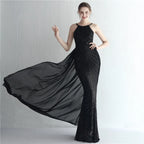 Green Off Shoulder Tassel Sequin Evening Dress Sexy Cross Back Party Dress image 7