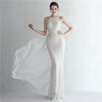 Green Off Shoulder Tassel Sequin Evening Dress Sexy Cross Back Party Dress image 9