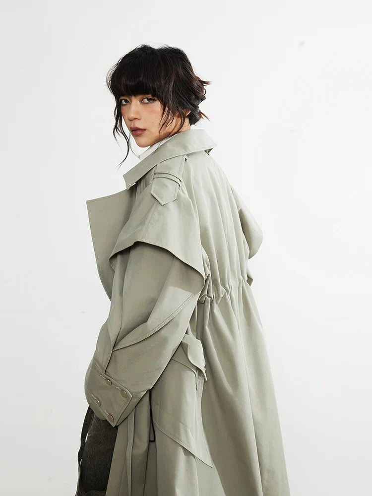 Plus Size Elegant Long Drawstring Waist Double Breasted Luxury Designer Stylish Coat image 2