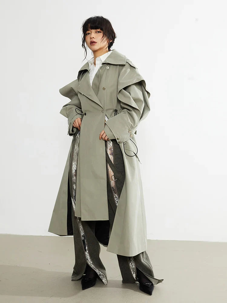 Plus Size Elegant Long Drawstring Waist Double Breasted Luxury Designer Stylish Coat image 3
