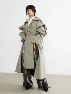 Plus Size Elegant Long Drawstring Waist Double Breasted Luxury Designer Stylish Coat image 3