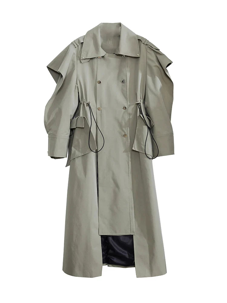 Plus Size Elegant Long Drawstring Waist Double Breasted Luxury Designer Stylish Coat image 4