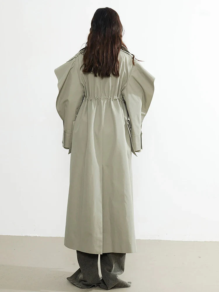 Plus Size Elegant Long Drawstring Waist Double Breasted Luxury Designer Stylish Coat image 6