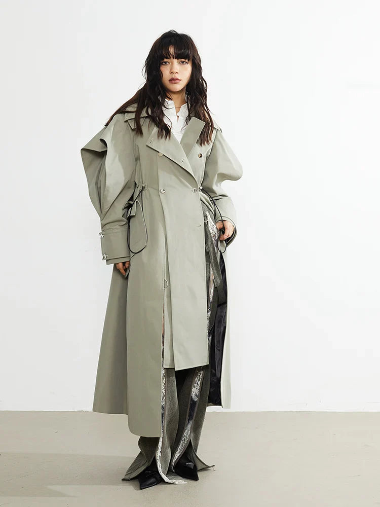 Plus Size Elegant Long Drawstring Waist Double Breasted Luxury Designer Stylish Coat image 1