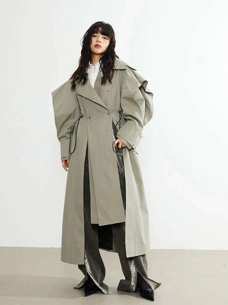 Plus Size Elegant Long Drawstring Waist Double Breasted Luxury Designer Stylish Coat image 5