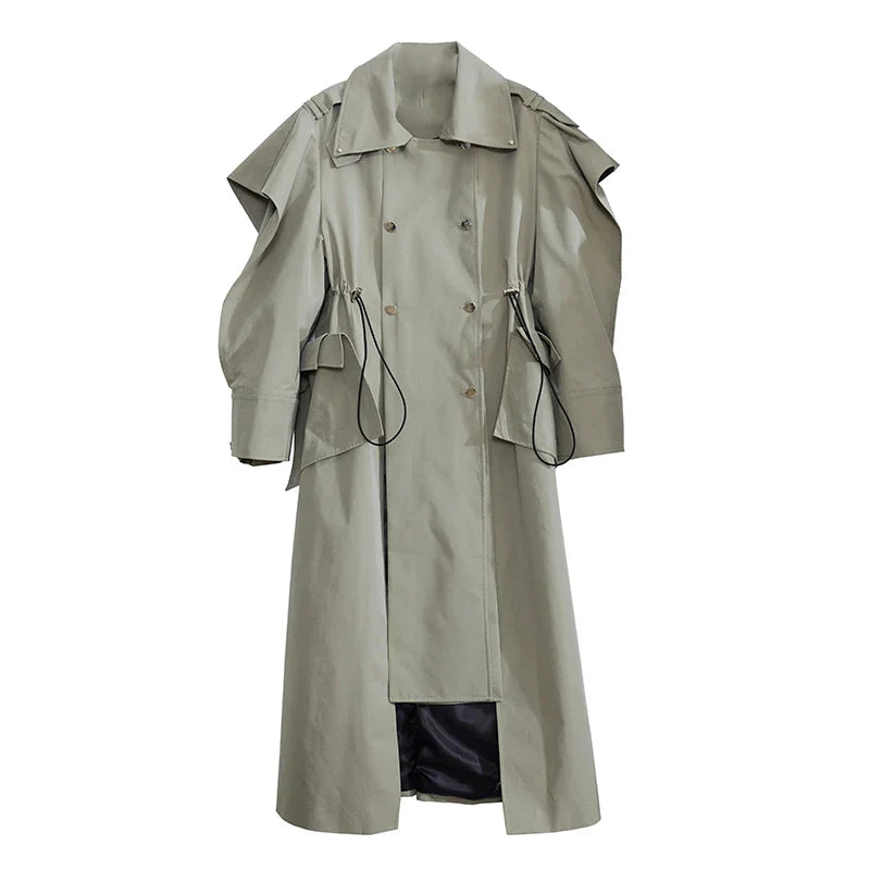 Plus Size Elegant Long Drawstring Waist Double Breasted Luxury Designer Stylish Coat image 7