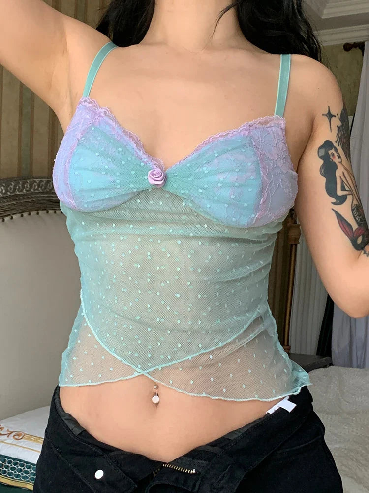 Floral Dot See-Through Crop Top image 3