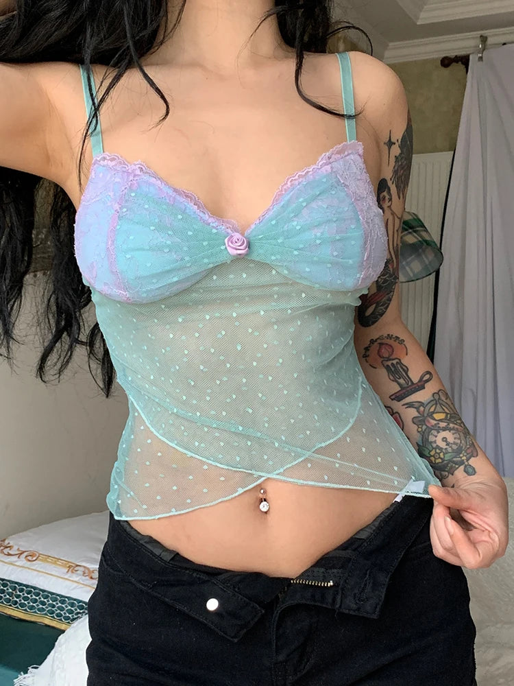 Floral Dot See-Through Crop Top image 4