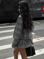 Retro Plaid Pleated Lapel Office Two Piece Set image 4