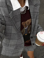 Retro Plaid Pleated Lapel Office Two Piece Set image 6