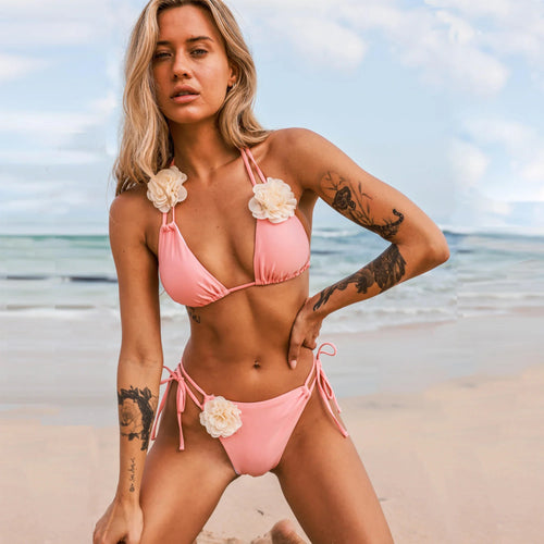 3D Floral Halter Bikini Set image 2