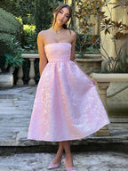 Satin Jacquard Printed Charming Tube Flare Midi Dress image 1