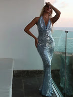 Sexy Glitter Sequinned Women's Backless Maxi Chic Halter Party Dress image 6