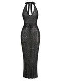 Sexy Halter Neck Lace-up Sparkly Sequins Silver Black Backless Party Dress image 7
