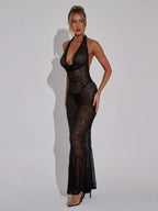 Sexy Halter Neck Lace-up Sparkly Sequins Silver Black Backless Party Dress image 5