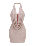 Sexy Halter Neck Low Cut Diamonds Mini Nude Party Dress image 7