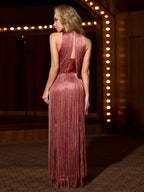 Sexy Halter Sleeveless Tassel Patchwork Bandage Dress Backless Fringe Party Dress image 2