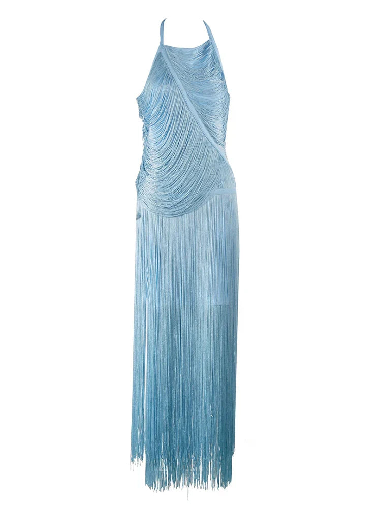 Sexy Halter Sleeveless Tassel Patchwork Bandage Dress Backless Fringe Party Dress image 7