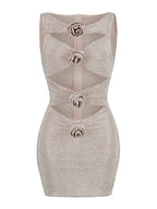 Sexy Luxury Diamonds 3D Flowers Mini Dress Sleeveless Cut Out Sparkly Party Dress image 7