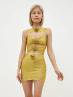Sexy Luxury Diamonds 3D Flowers Mini Dress Sleeveless Cut Out Sparkly Party Dress image 4