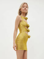 Sexy Luxury Diamonds 3D Flowers Mini Dress Sleeveless Cut Out Sparkly Party Dress image 5