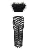Sexy Luxury Sequins Feather Strapless Top Skirt Two Piece Set Party Dress image 7
