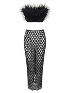 Sexy Luxury Sequins Feather Strapless Top Skirt Two Piece Set Party Dress image 7