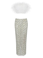 Sexy Luxury Sequins Feather Strapless Top Skirt Two Piece Set Party Dress image 8