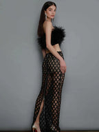 Sexy Luxury Sequins Feather Strapless Top Skirt Two Piece Set Party Dress image 4