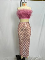 Sexy Luxury Sequins Feather Strapless Top Skirt Two Piece Set Party Dress image 9