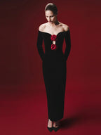 Sexy Off Shoulder V Neck Hollow Out Flower Dress Women Party Dress image 1