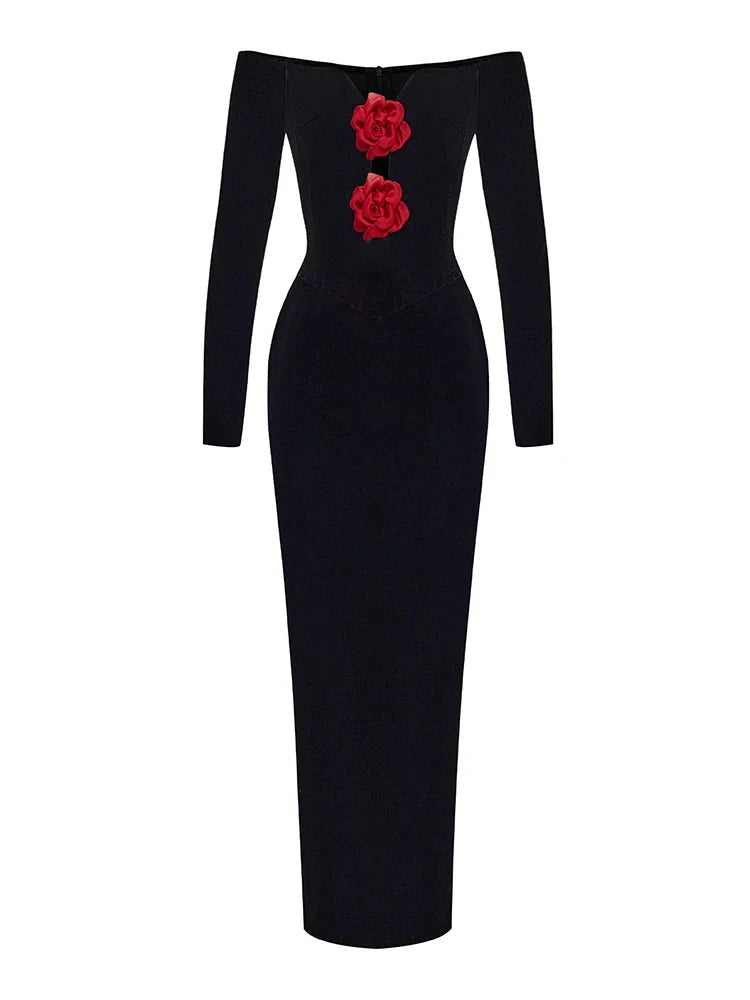 Sexy Off Shoulder V Neck Hollow Out Flower Dress Women Party Dress image 3