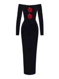 Sexy Off Shoulder V Neck Hollow Out Flower Dress Women Party Dress image 3