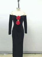 Sexy Off Shoulder V Neck Hollow Out Flower Dress Women Party Dress image 5