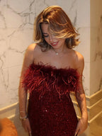 Off Shoulder Feather Sequin Party Dress image 3