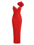 Sexy One Shoulder Diamonds Flower Patchwork Maxi Red Party Dress image 5