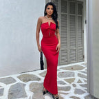 Sexy Elegant Red Maxi Dress Casual Streetwear Party Dress image 1