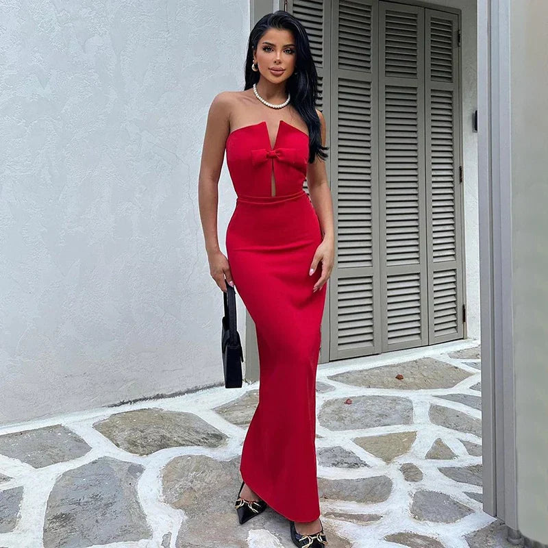 Sexy Elegant Red Maxi Dress Casual Streetwear Party Dress image 1