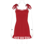 Red Ruffle Mini Bodycon Pleated Party Dress image 6