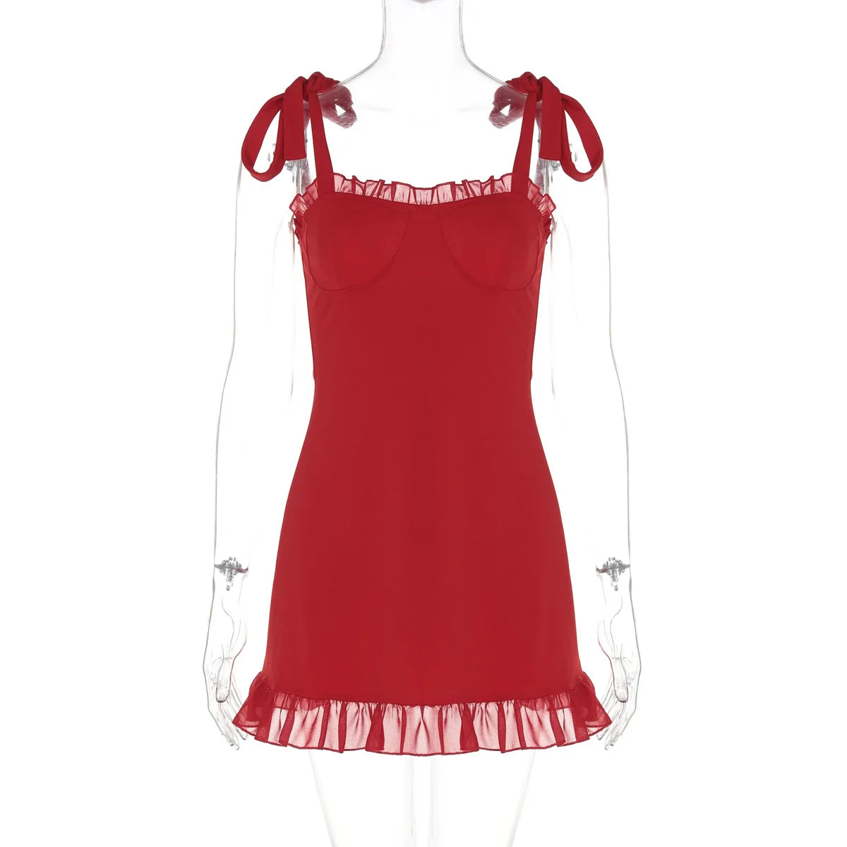 Red Ruffle Mini Bodycon Pleated Party Dress image 6