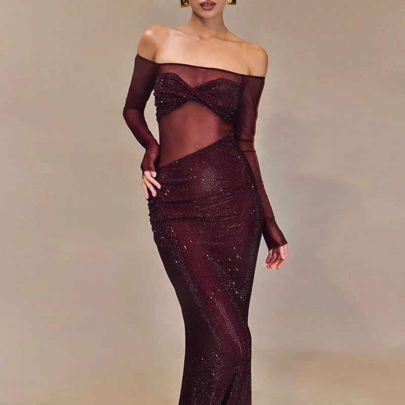 Sheer Mesh Sequin Banquet Party Dress image 1