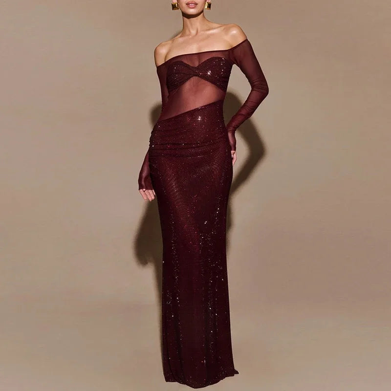 Sheer Mesh Sequin Banquet Party Dress image 2