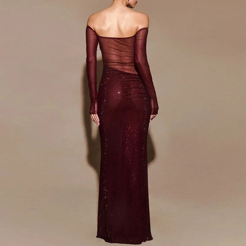 Sheer Mesh Sequin Banquet Party Dress image 3